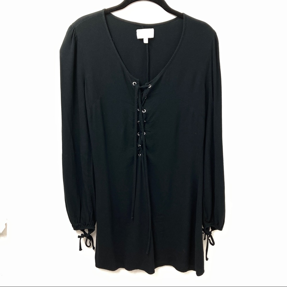 Kendall & Kylie Black Lace Up Front Pop Over Tunic Top Womens Size XS
